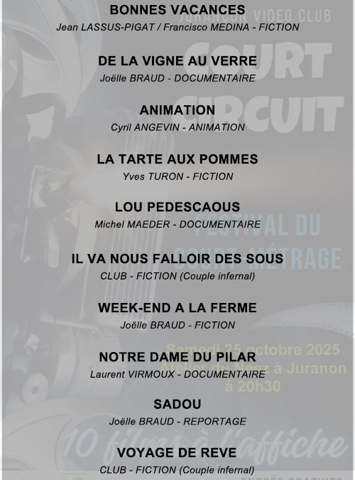 Programme des films de la projection du Samedi 25 octobre 2025 à 20h30 à l’atelier du Neez